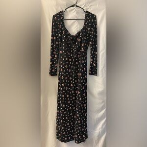 Boden Black Dress with Red Floral Pattern